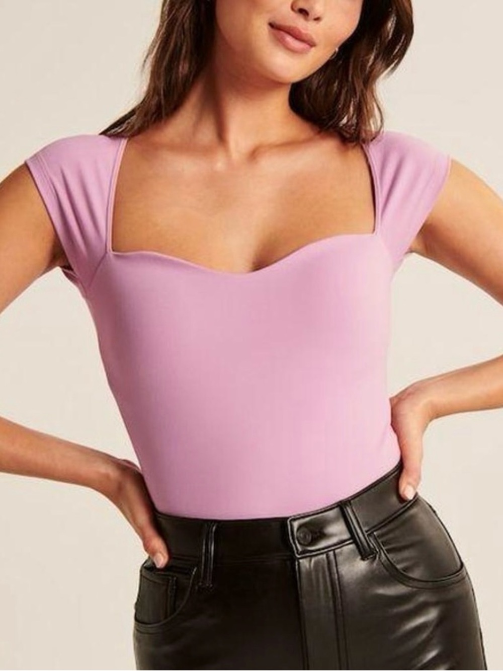 Abercrombie & Fitch purple pink bodysuit short sleeve sweetheart womens S small